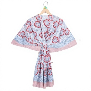 Eco Friendly Pure Cotton Short Kaftan <b>Dress</b> Women <b>Boho</b> Floral Party <b>Summer</b> Casual Comfort Natural Waist Breathable Washable - Product Image 1