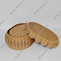 Bord festonné ensemble de 3 paniers de rangement avec couvercle en rotin artificiel boîte de rangement en osier plateau de service décor à la maison enfants stockage de jouets