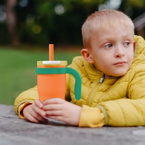 Hot Sales 14oz Eco-Friendly Camping Tumbler with Handle <b>Lid</b> for Adults Leakproof Insulated Stainless Steel Spill-Proof <b>Straw</b> - Product Image 4