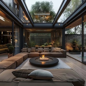 Pergola en verre Extension moderne de véranda à <span class=keywords><strong>toit</strong></span> plat <span class=keywords><strong>avec</strong></span> cadre en aluminium Slim Sightline et verre de plafond à plancher - Product Image 1