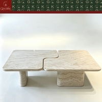 Table basse en travertin beige GOLDKING, style luxueux pour salon, forme modulaire, meubles en pierre sur mesure pour la décoration du centre de canapé moderne