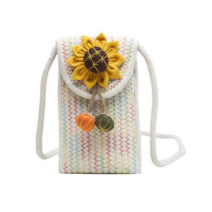 Bolso de cuerda de algodón tejido cruzado para mujer, diseño de flores, cierre abierto para vacaciones de <span class=keywords><strong>playa</strong></span> de otoño y transporte de teléfono móvil - Product Image 6
