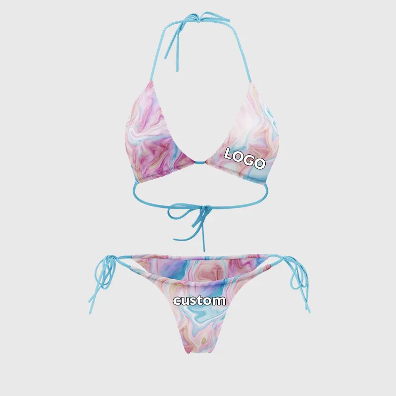 Costumi da bagno personalizzati da donna infradito Bikini modello di marmo della fabbrica all'ingrosso costumi da bagno di alta qualità Lingerie Bikini