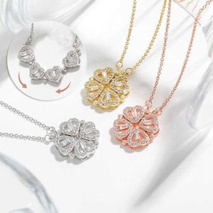 Colgante de Trébol <span class=keywords><strong>con</strong></span> Cuatro Corazones Magnéticos Combinables de Aleación de Circonio, Brillante y de Lujo Ligero, Regalo Lindo para el Día de San Valentín para Mujer - Product Image 2