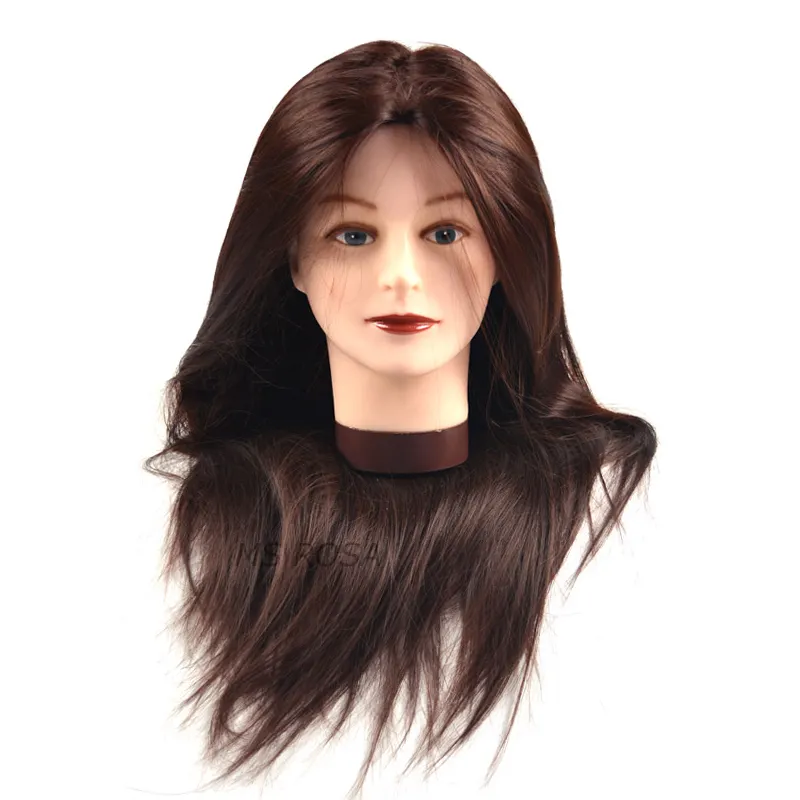 Cabeça de manequim sintética, boneca de cabeça feminina de 22 polegadas, cabeça de treino de cabeleireiro com fibra