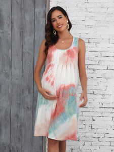 Disponibile – Abito Premaman Estivo Casual con Scollo a U, Senza Maniche, Tinta Unita, Plissettato, Linea ad A, Lunghezza Media Polpaccio, Traspirante, Vestibilità Ampia per Uso Quotidiano - Product Image 4