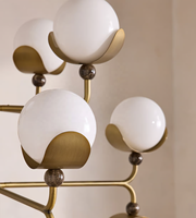 Lustre moderne en verre blanc et marbre brun, design contemporain, pour villa, salon, restaurant, finition laiton antique, taille moyenne