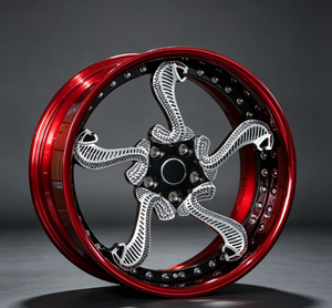 Juego de 3 Ruedas de Aleación Forjadas con Diseño Personalizado <span class=keywords><strong>Cobra</strong></span> Snake, 18 19 20 21 22 Pulgadas, Acabado Rojo Brillante con Rayos Plateados, para <span class=keywords><strong>Ferrari</strong></span> - Product Image 2