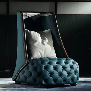 Canapé moderne en ébène à dossier haut, chaise de salon en bois massif, cuir véritable, chaise de tigre de loisirs