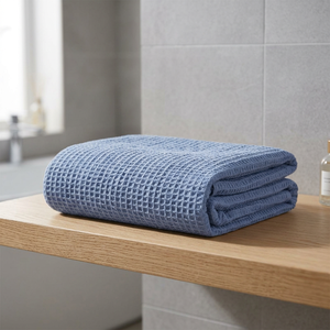 Serviette de bain en coton bio jetable à motif gaufré bleu, séchage rapide, couleur unie, rectangulaire, pour voyage - Product Image 1