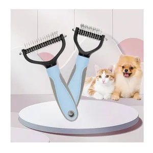 Pet fur nnot cutter dog grooming shedding tools pet hair removal brush double sided for long hair deshedding comb pet knot comb