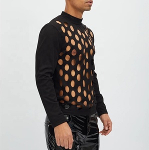 PATON Custom Lazer Cut Detail on the Front Panel Related Fit High Neckline Long Sleeve <strong>Top</strong> T Shirt for Men <strong>Pride</strong> - Product Image 2
