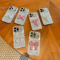 Coque de téléphone pour iPhone 17 Pro Max avec nœud en strass, paillettes scintillantes, protection de l'appareil photo, style coréen pour femmes, compatible iPhone 16 15