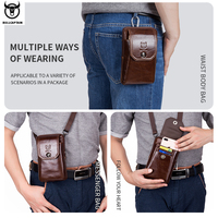 BULLCAPTAIN Sac banane décontracté en cuir véritable pour homme avec fermeture éclair, pochette pour téléphone avec logo tête de taureau en relief, étui pour téléphone