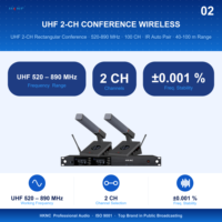 Système de microphone sans fil professionnel HKNC HK-D402-2L UHF à 2 canaux, tube carré, piles AA, connecteur XLR, contrôle du volume pour