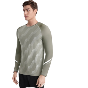 T-shirt de sport décontracté pour homme, col rond, manches longues, en Spandex/Polyester, séchage rapide, respirant, pour l'automne, 220g - Product Image 1
