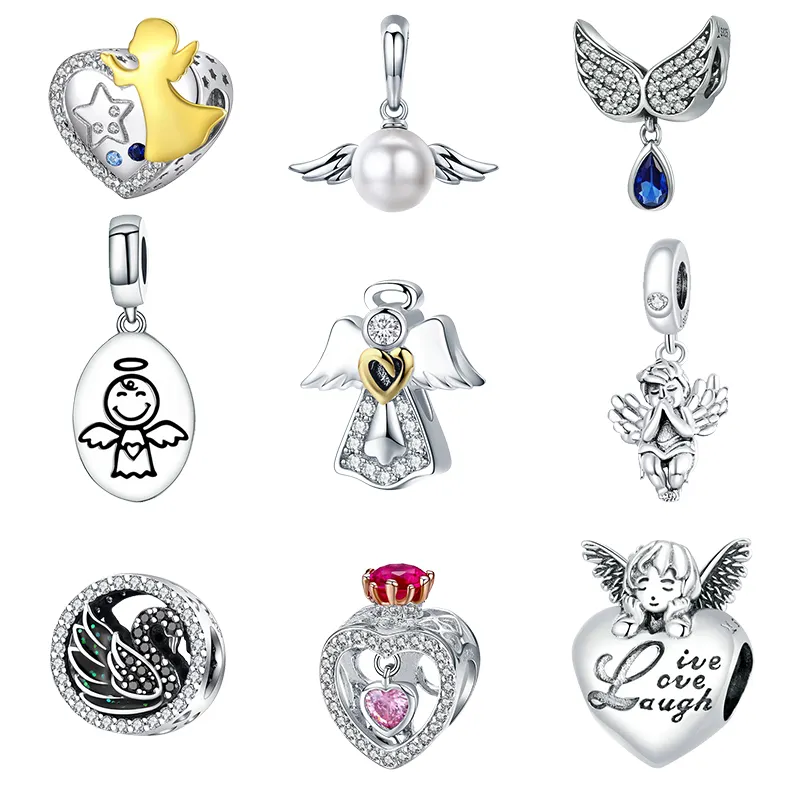 Dropshipping Qings 925 Sterling Silver Angel Wings Charm beads Pendant