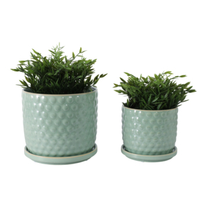 Maceta de Cerámica con Plato para Plantas de Interior, Decoración del Hogar, Dormitorio, Entrada, Diseño Verde con Hoyuelos - Product Image 2