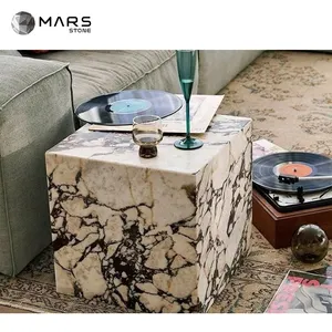 Calacata Viola Marble Floor Plinth Stand Set Table White Pedestal Coffee Table And End Table Composite