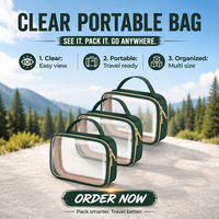 Sac de maquillage suspendu en PVC transparent, étanche, pour trousse de toilette et cosmétiques, avec fermeture à glissière