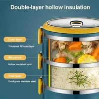 Boîte à lunch ronde à double couche en acier inoxydable, écologique, avec poignée, vente en gros