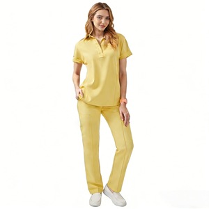 Women's Medical <b>Scrub</b> <b>Set</b> Split Top And Bottom Rose Pink Light Blue Navy Black Yellow Woven Fabric Hospital Uniforms S XXL - Product Image 5