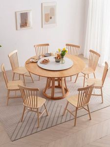 <b>Round</b> <b>Dining</b> <b>Table</b> Set 8 seaters <b>Solid</b> <b>Wood</b> <b>Dining</b> Room Furniture with Spinning Tabletop Wooden Chairs for Home Apartment - Product Image 5