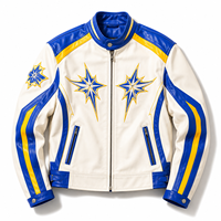 Blouson Moto en Cuir PU Color Block Personnalisé pour Homme, Col Montant, Style Biker, Broderie Logo Personnalisée pour Marque Urbaine OEM