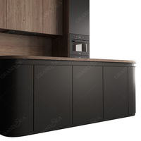 Ensemble d'armoires de cuisine en laque noire mate cuisine complète de qualité supérieure à fermeture en douceur avec îlot design moderne robinet en bois à panneau