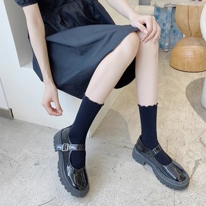 <b>White</b> Ruffled Women's Mid-Calf Socks Solid Color Breathable Sweat-Absorbing Slouch Socks For Spring Autumn Casual Wear - Product Image 5