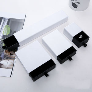 Boîte à bijoux en papier de stockage de type tiroir noir et blanc de haute qualité personnalisable en gros pour colliers boucles d'oreilles bagues - Product Image 3