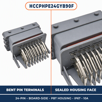 Connecteurs automobiles domestiques HCCPHPE24GYB90F, 24 broches, prise à broches coudées côté carte, modèle 12V 10A IP67, laiton étamé, boîtier PBT