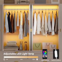 Armoire moderne SENYU avec portes shaker, panneaux en verre, étagères à 4 niveaux, unité de rangement à panneaux perforés, meuble de chambre autoportant