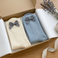 Chaussettes décontractées pour femmes, en coton doux et respirant, blanches et bleues, à volants et nœud, chaussettes unies pour dames