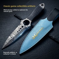 Lames de combat à thème CSGO, poignards tête de mort en acier Damas, 26 cm, entièrement en métal, jouet artisanal – Cadeau d'anniversaire