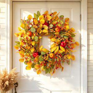 Guirlande artificielle artisanale pommes et baies pour Noël et Thanksgiving, ornement décoratif à suspendre à la porte d'entrée, style américain - Product Image 1