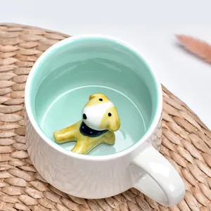 创意礼品便携式食品级3D动物狗兔咖啡杯环保可爱陶瓷杯