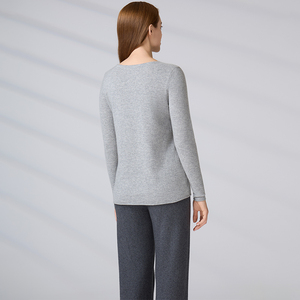 Suéter de Cachemir 100% al por Mayor, Jersey de Punto de Manga Larga, Top Informal de Otoño para Mujer, Gris, Cuello en V - Product Image 6