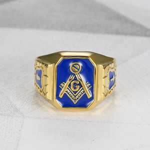 Bán Buôn Trang Sức Hip Hop Nam Chất Lượng Hàng Đầu Nhẫn Hội Tam Điểm Bằng Thép Không Gỉ Mạ Vàng 18K - Product Image 3