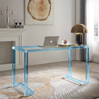 Bureau d'ordinateur en verre transparent moderne bleu rectangulaire bureau poste de travail table acrylique minimaliste pour usage commercial domestique