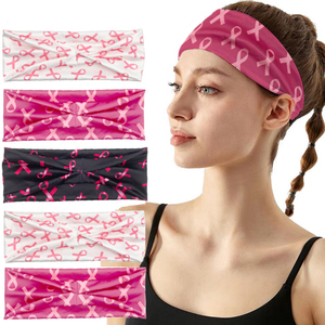 يوم سرطان الثدي عصابة رأس وردية مطبوعة بشريط فيونكة عقال إكسسوار للشعر - Product Image 5