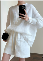 Ensemble chemise et short en lin personnalisé pour femme, haut plissé à manches longues, tenue minimaliste deux pièces, coupe décontractée