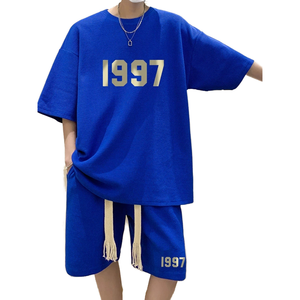 High Quality Breathable <b>Knitted</b> Print Daily Loose Fashionable Handsome Trendy Two-piece <b>Set</b> Men's Summer Casual Short Sleeved - Product Image 1