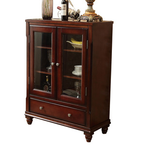 American Style Solid Wood <b>Sideboard</b> Double Door <b>Storage</b> Cabinet For Dining Room With Glass Doors And Drawer - Product Image 4