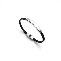 Pulsera de Cuero Trenzado de Acero Inoxidable Grabable con Nombre de Logotipo Personalizado, Joyería de Moda para Hombre