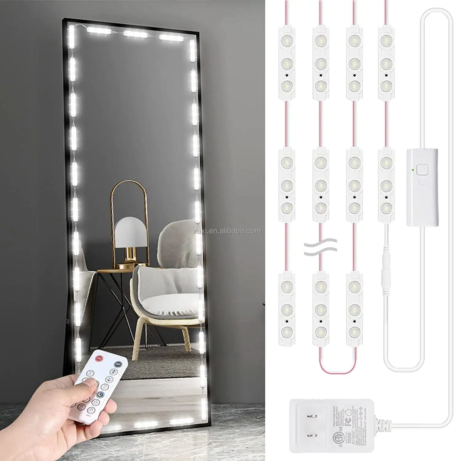 Miroir LED pleine longueur autoportant, magnifiques grandes lumières Hollywood, miroir de salle de bain au sol, lumière led