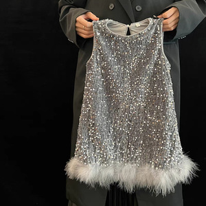 Child Star Circle Girls Sequin Feather Dress Sleeveless O-Neck Princess Dress for Spring - Product Image 3