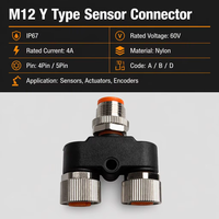 Connecteurs de capteur M12 IP67 étanches 4A 60V en nylon, type Y à trois voies, code A, 4 broches