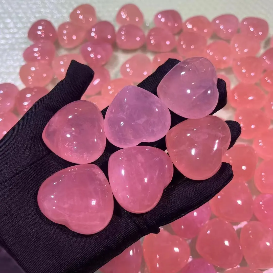 Natural 40Mm Penyembuhan Besar Kristal Berbentuk Hati Kuarsa Batu Permata Rose Quartz Kristal Hati