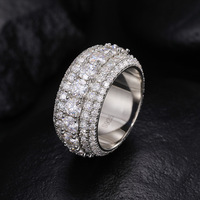 Bague Moissanite de luxe en argent sterling S925 à 5 rangées, plaquée or et certifiée style Hiphop pour homme